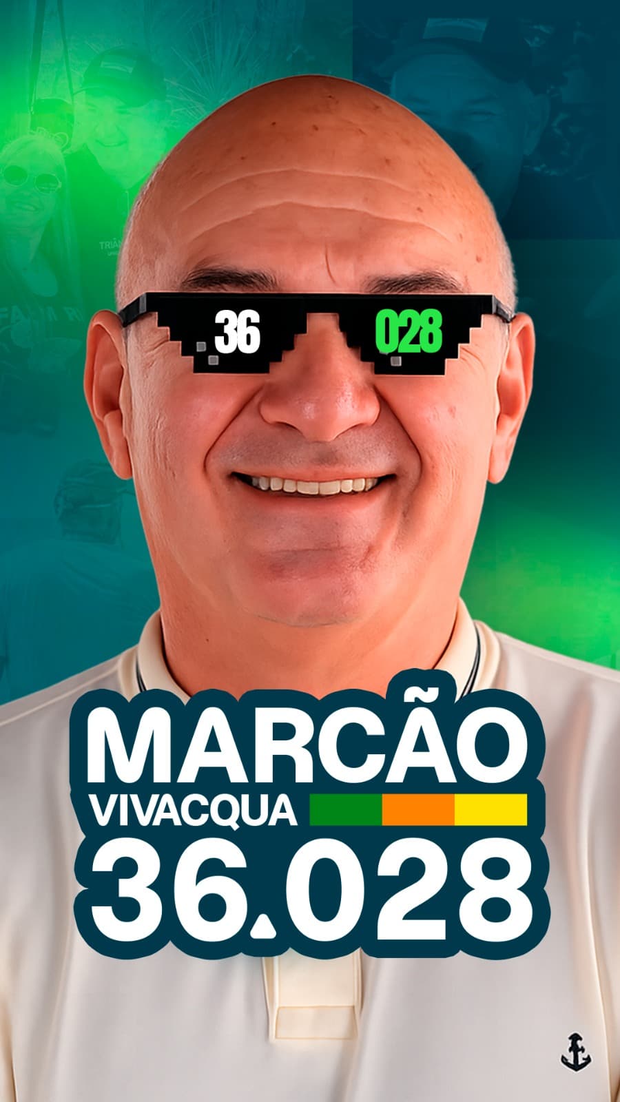 Marcão de óculos escuros com o número 36 numa lente e 028 na outra